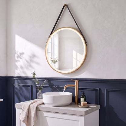 Fairford 600mm Round Brushed Brass Illuminated Mirror with Touch Sensor