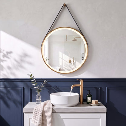 Fairford 600mm Round Brushed Brass Illuminated Mirror with Touch Sensor