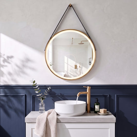 Fairford 600mm Round Brushed Brass Illuminated Mirror with Touch Sensor