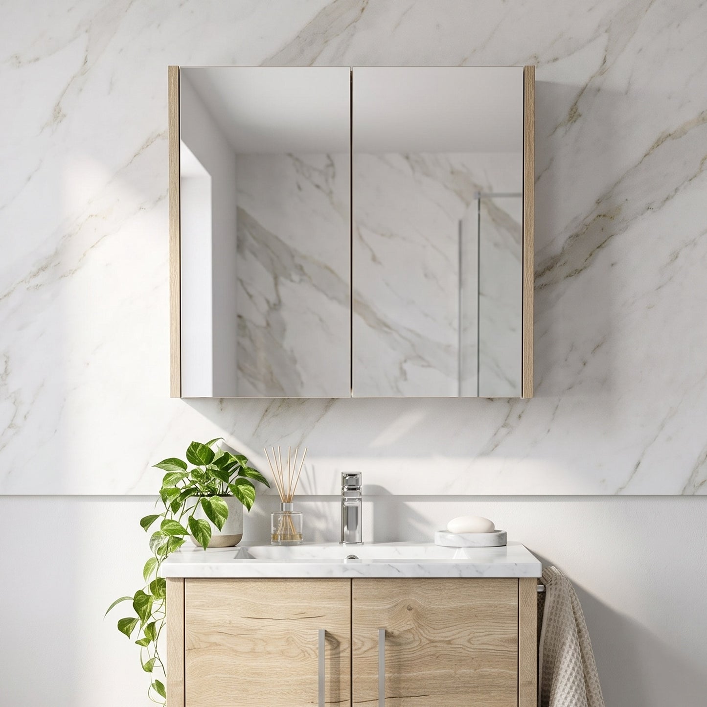 Fairford Union 600mm Bleached Oak Double Door Mirror Unit