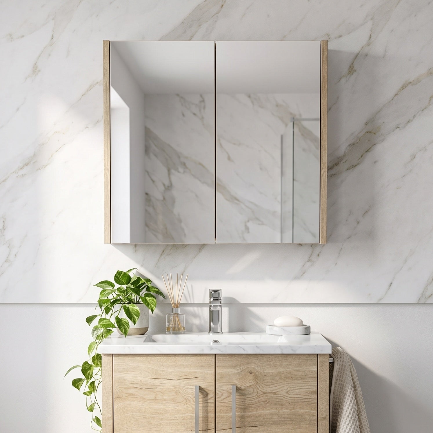 Fairford Union 600mm Bleached Oak Double Door Mirror Unit