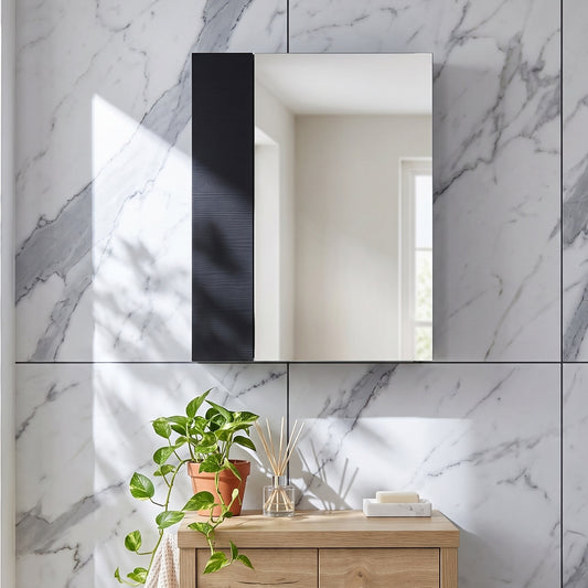 Fairford Union 600mm Slimline Black Single Door Mirror Unit