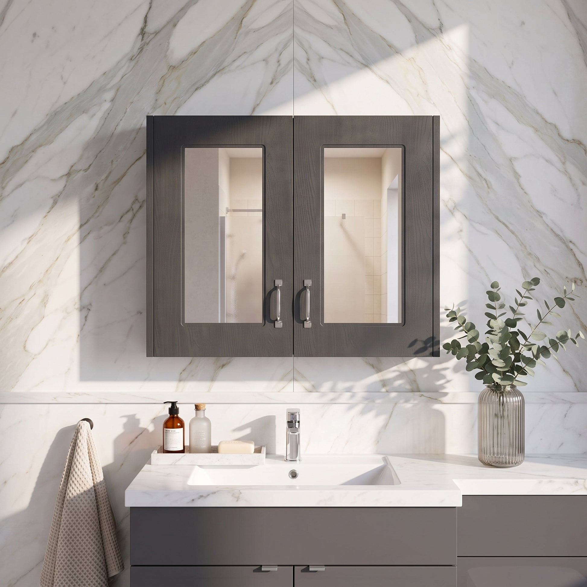 Double Door Mirror Unit Dark Grey
