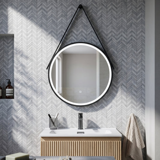 Fairford 600mm Round Matt Black Illuminated Mirror with Touch Sensor