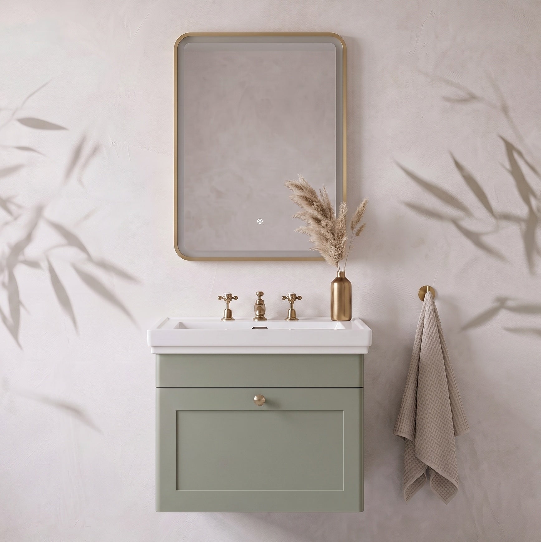 Fairford 700 x 500mm Storm Brushed Brass Framed Mirror with Touch Sensor