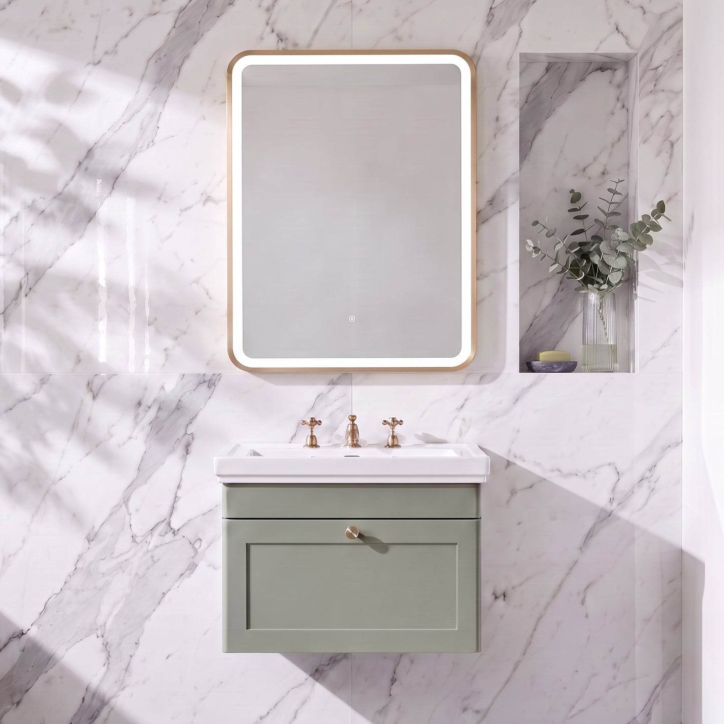 Fairford 700 x 500mm Storm Brushed Brass Framed Mirror with Touch Sensor