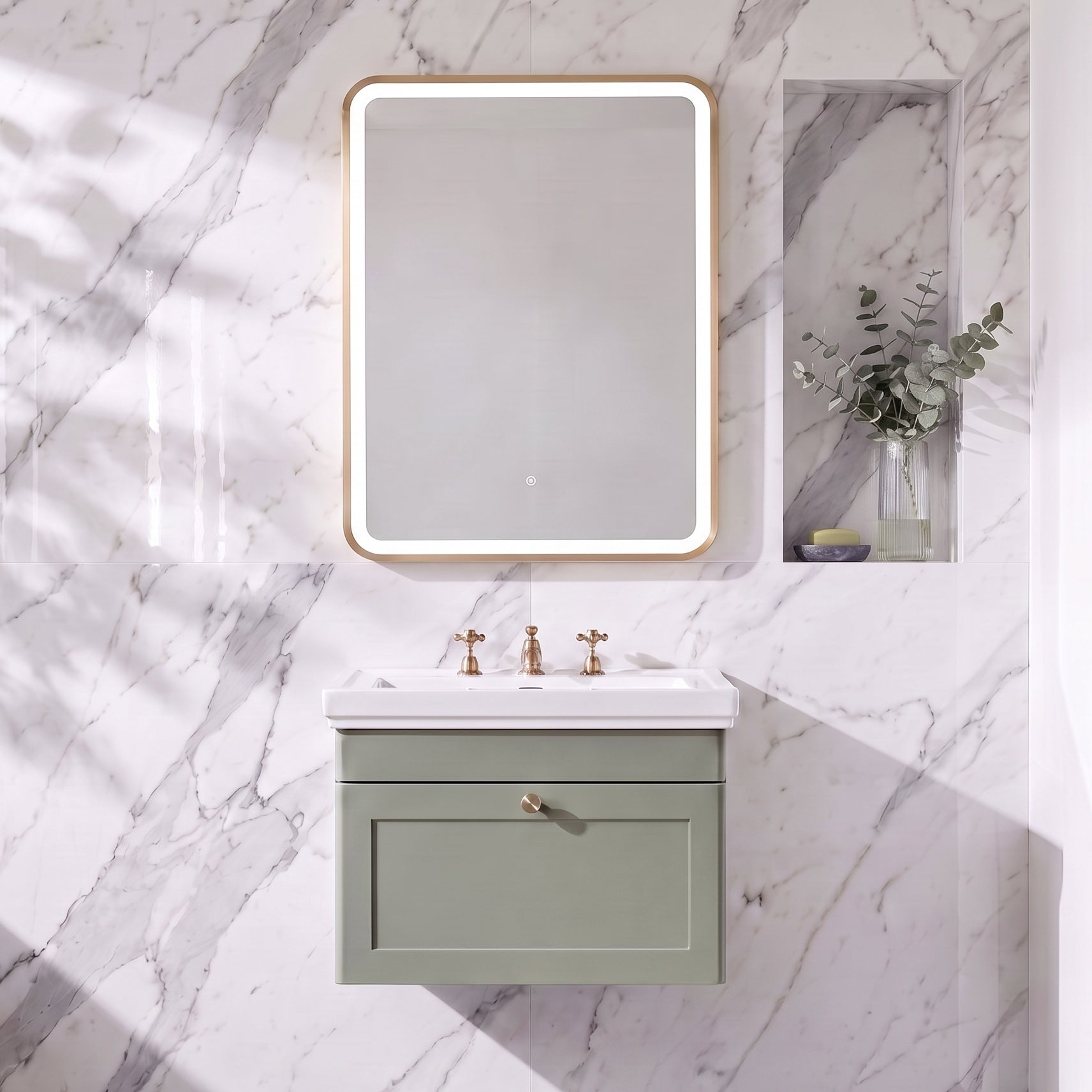 Fairford 700 x 500mm Storm Brushed Brass Framed Mirror with Touch Sensor