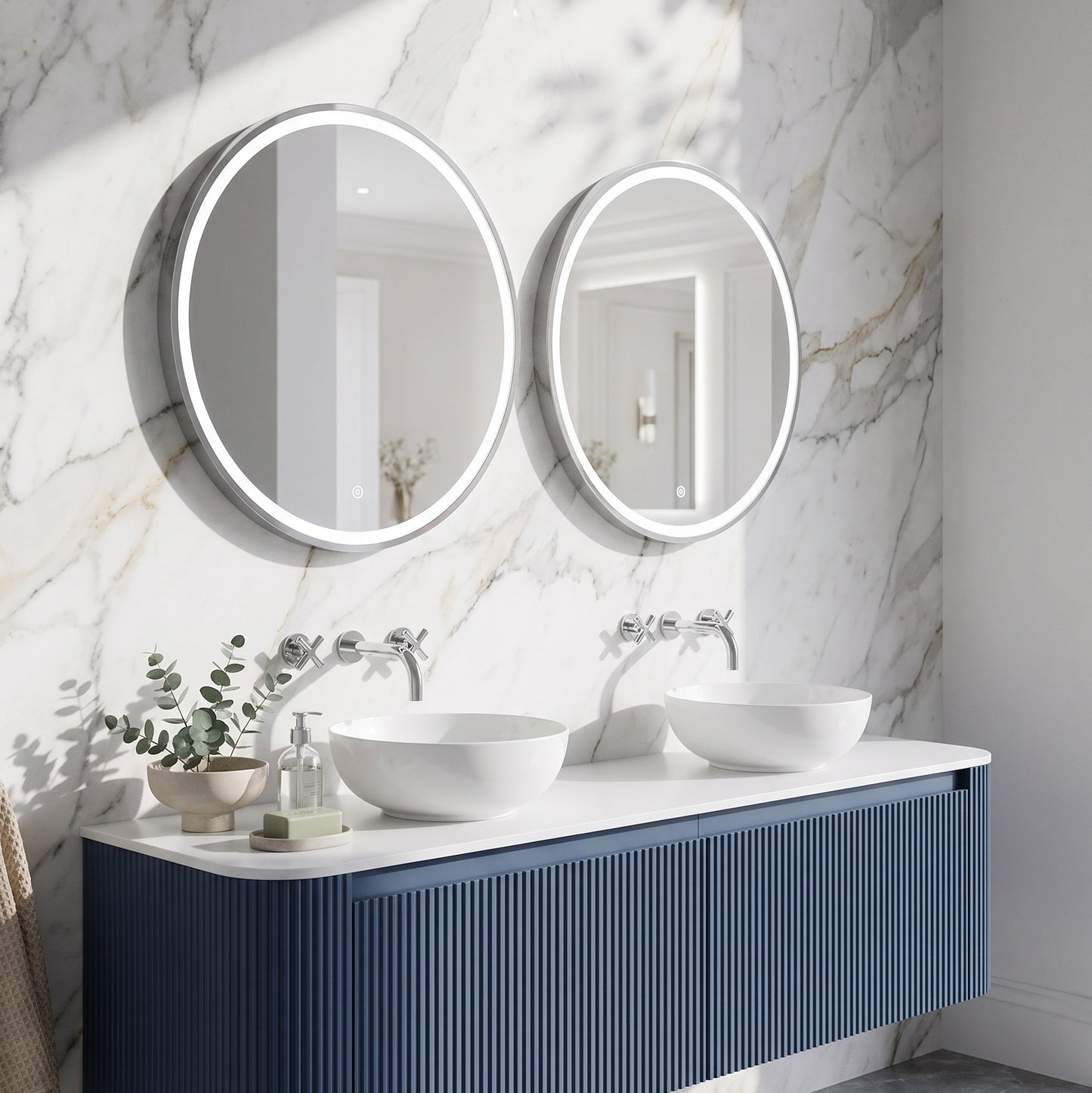 Fairford 600mm Round Chrome Illuminated Mirror with Touch Sensor