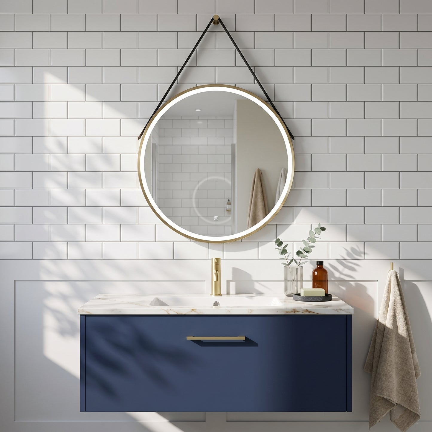 Fairford 800mm Round Brushed Brass Illuminated Mirror with Touch Sensor