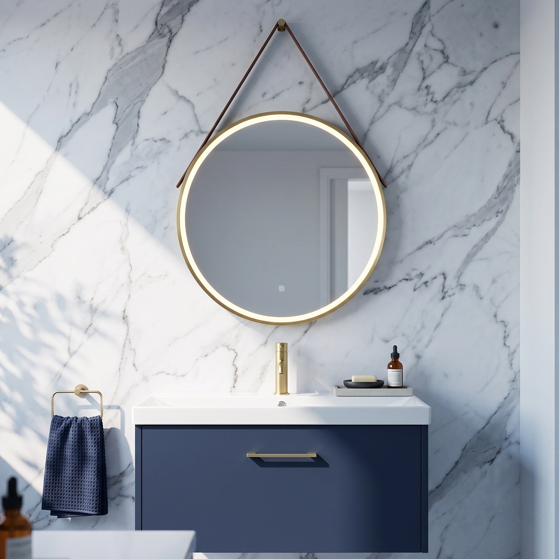 Fairford 800mm Round Brushed Brass Illuminated Mirror with Touch Sensor