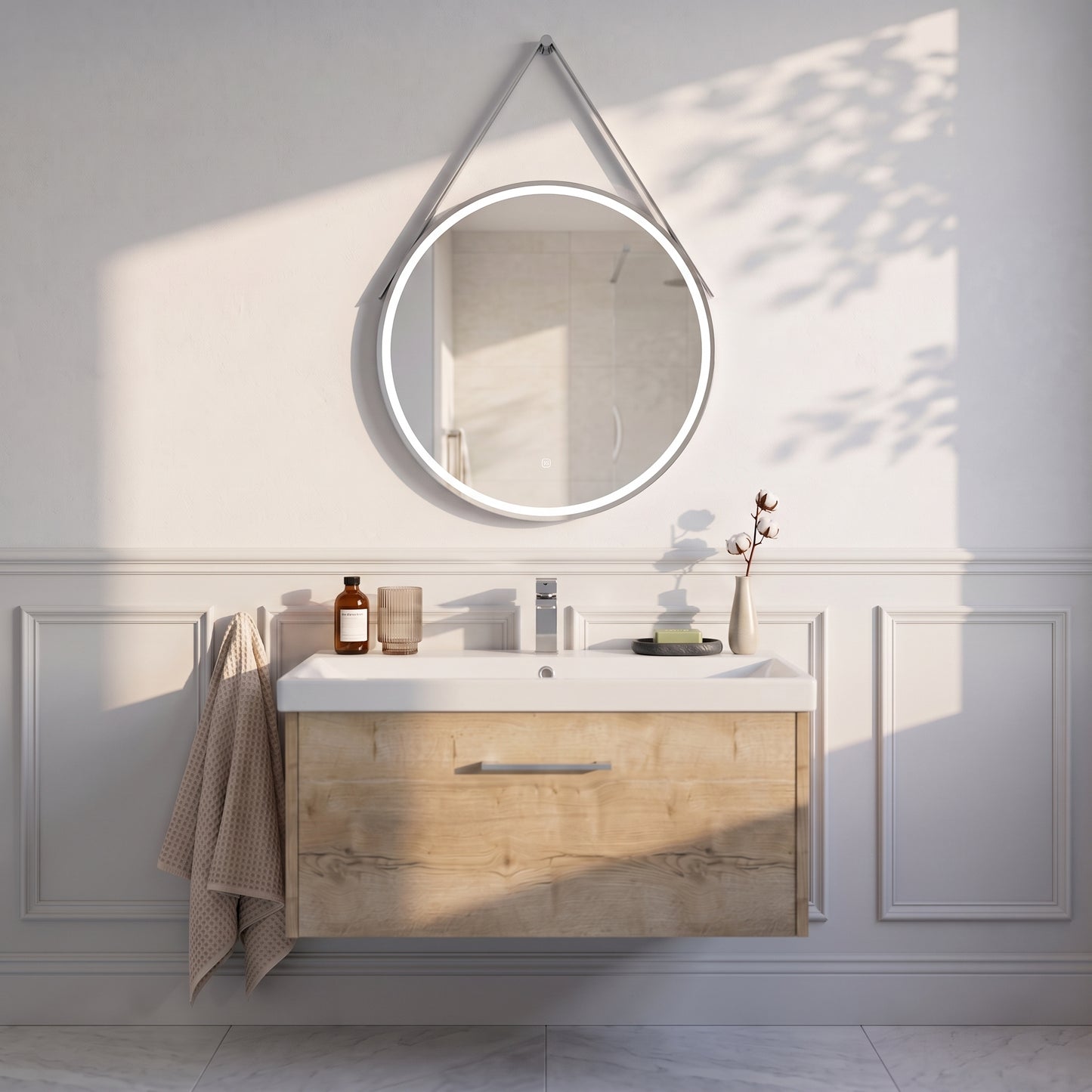Fairford 800mm Round Chrome Illuminated Mirror with Touch Sensor