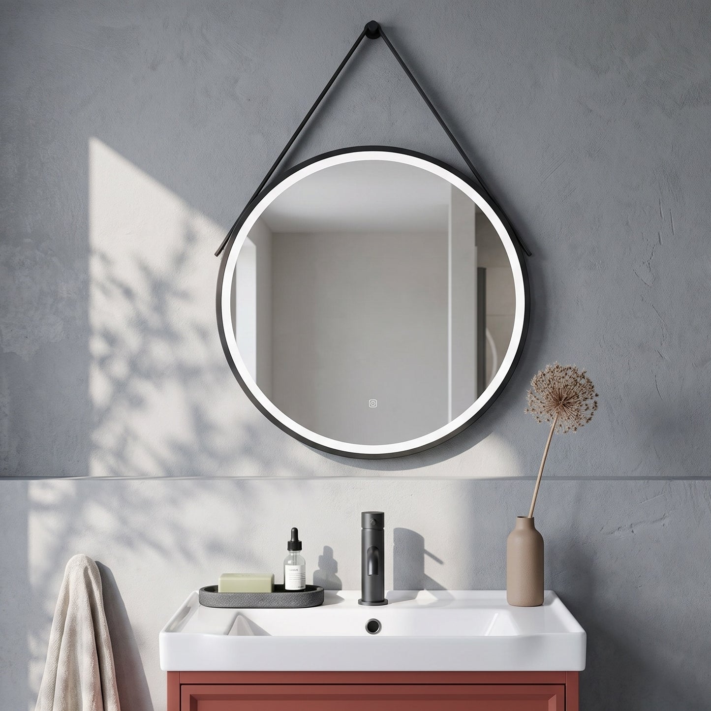 Fairford 800mm Round Matt Black Illuminated Mirror with Touch Sensor