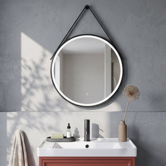 Fairford 800mm Round Matt Black Illuminated Mirror with Touch Sensor