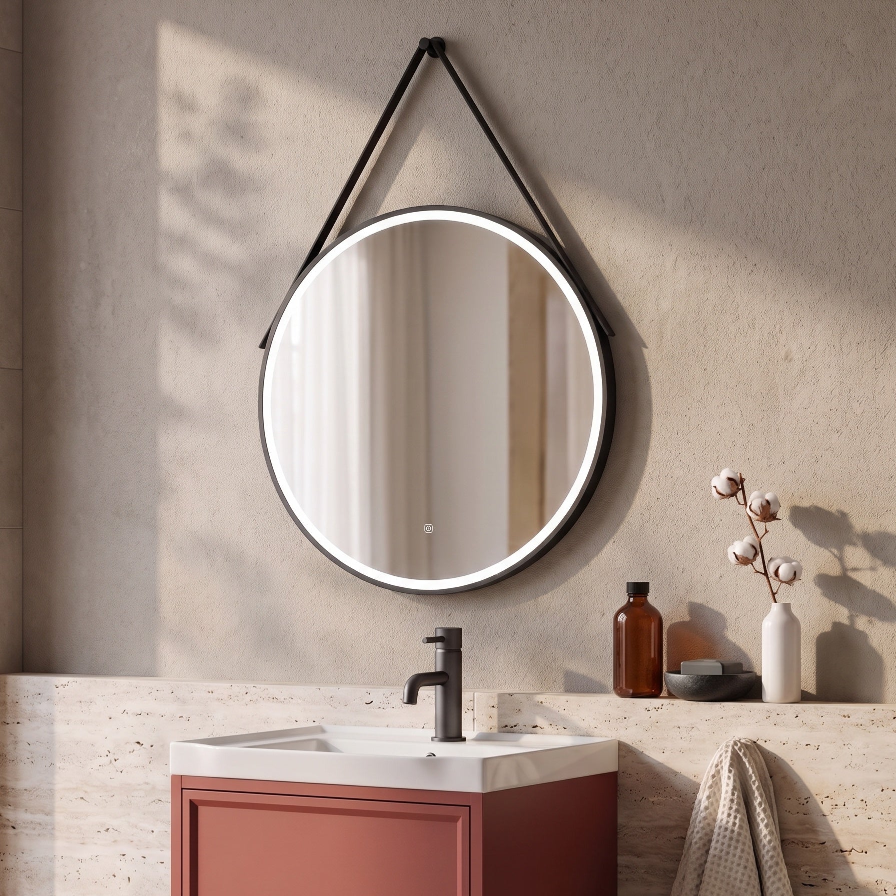 Fairford 800mm Round Matt Black Illuminated Mirror with Touch Sensor