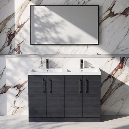 Fairford Aspri Black Woodgrain 1200mm Floorstanding Double Vanity Unit with Doors and Basin