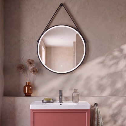 Fairford 800mm Round Matt Black Illuminated Mirror with Touch Sensor