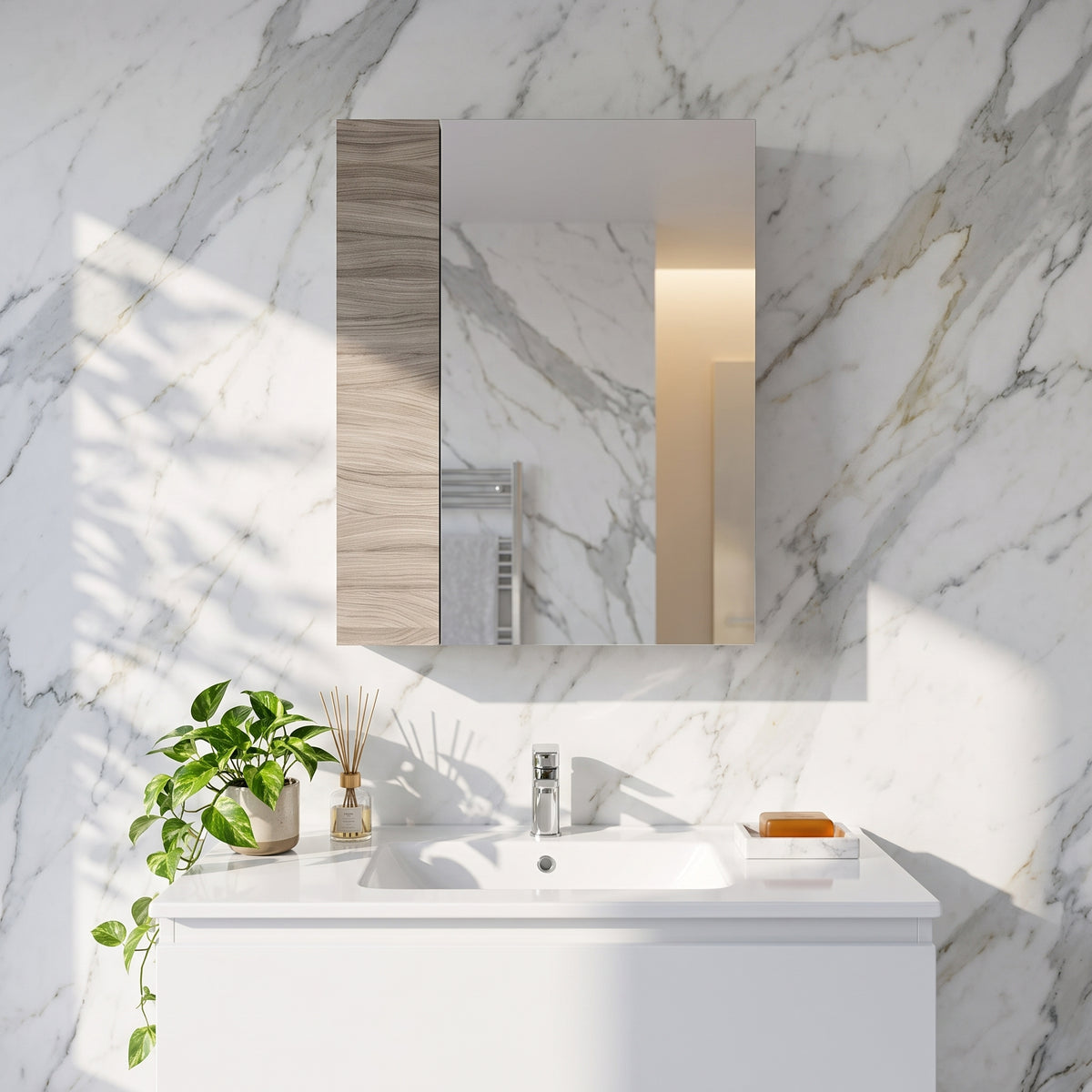 Fairford Union 600mm Slimline Driftwood Single Door Mirror Unit