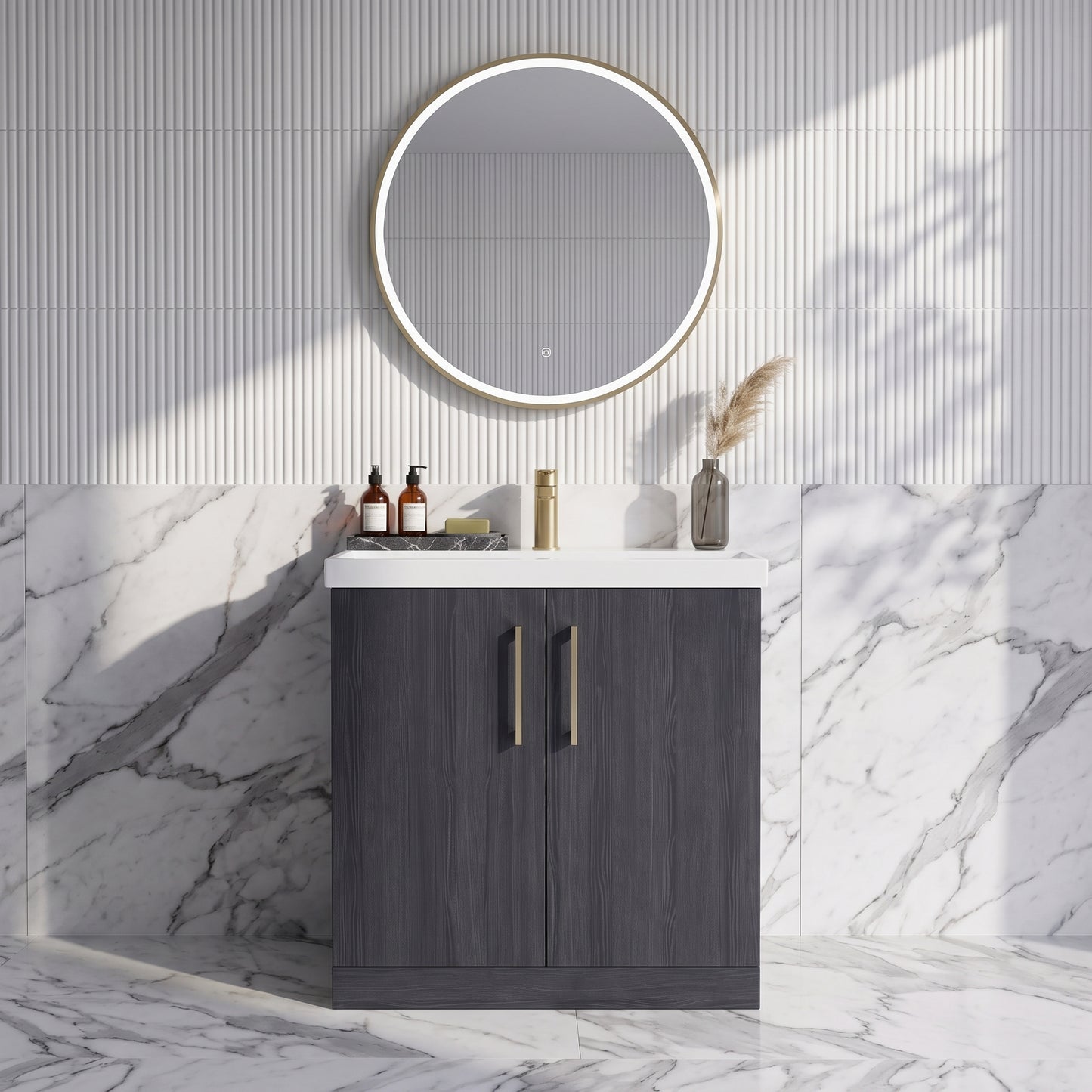 Fairford Aspri Black Woodgrain 800mm 2 Door Floorstanding Vanity Unit