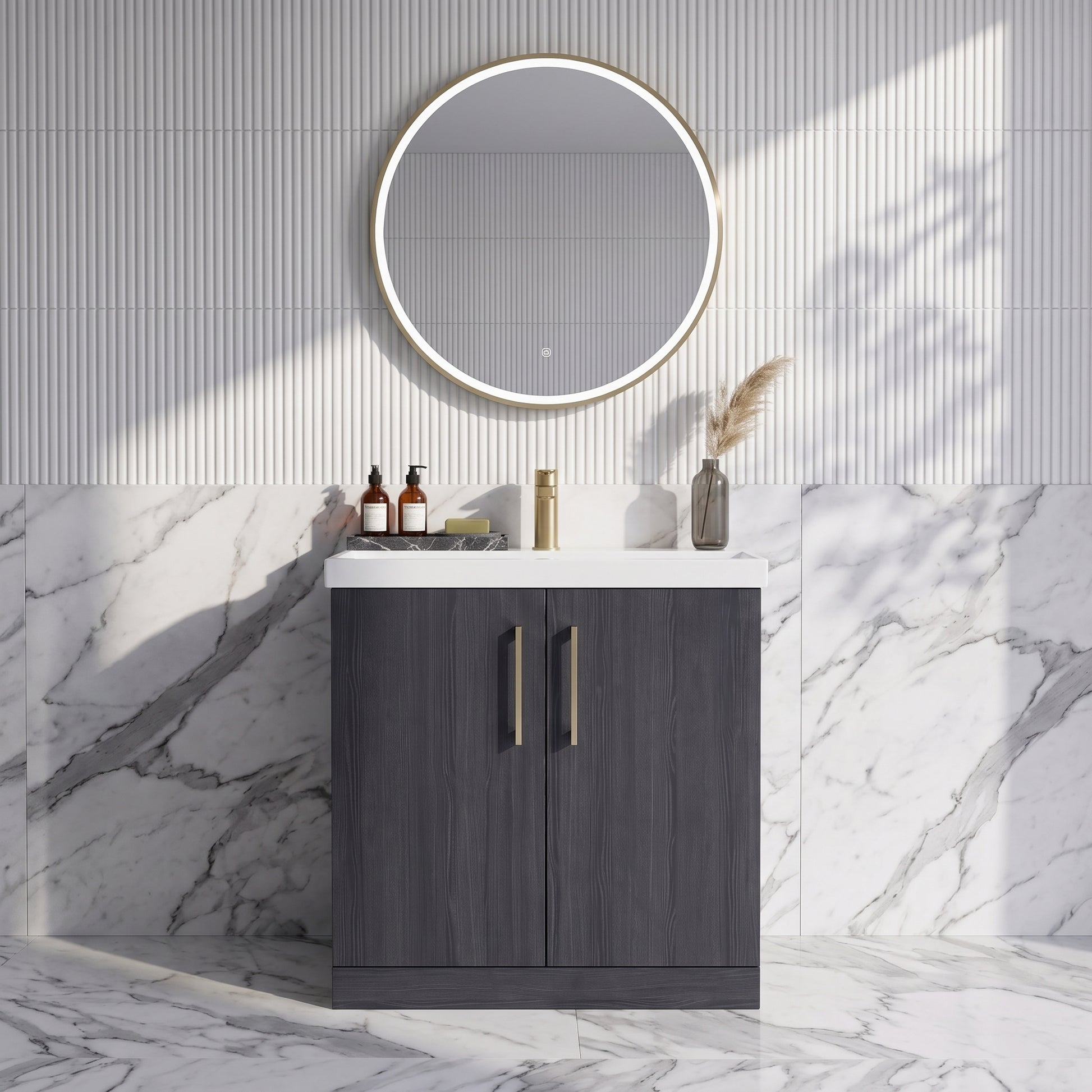 Fairford Aspri Black Woodgrain 800mm 2 Door Floorstanding Vanity Unit
