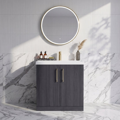 Fairford Aspri Black Woodgrain 800mm 2 Door Floorstanding Vanity Unit
