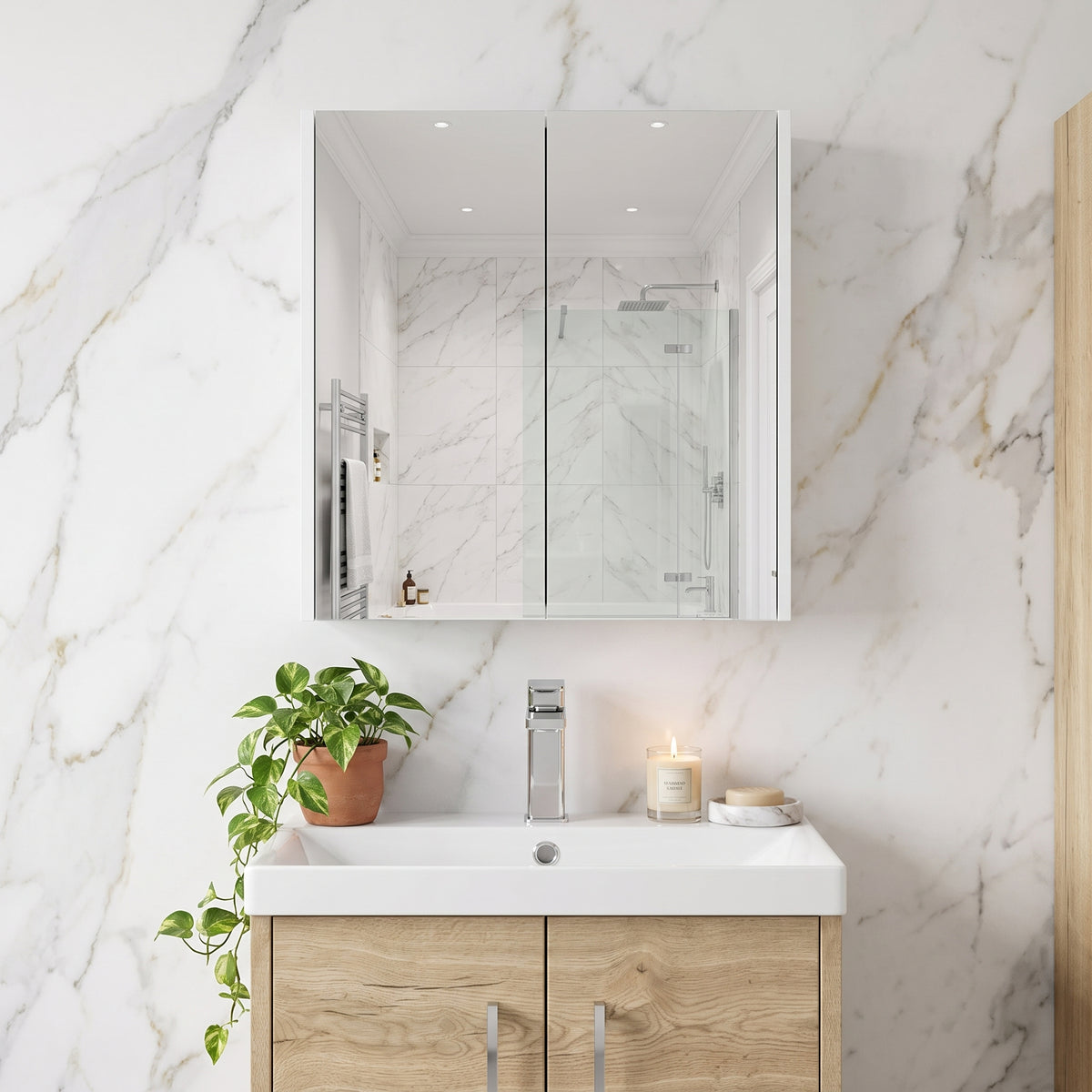 Fairford Union 600mm Slimline White Double Door Mirror Unit
