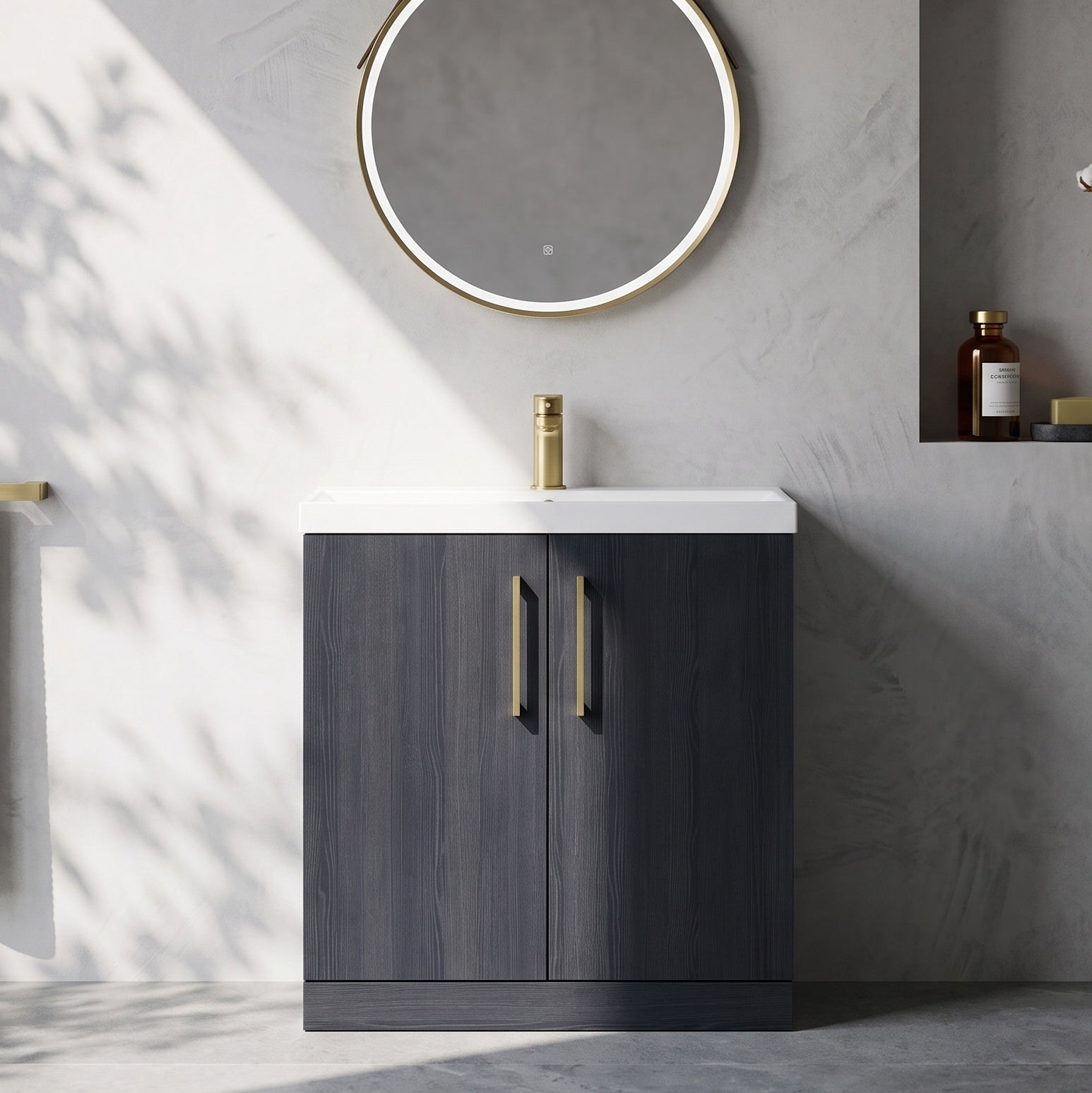 Fairford Aspri Black Woodgrain 800mm 2 Door Floorstanding Vanity Unit