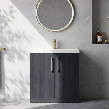 Fairford Aspri Black Woodgrain 800mm 2 Door Floorstanding Vanity Unit