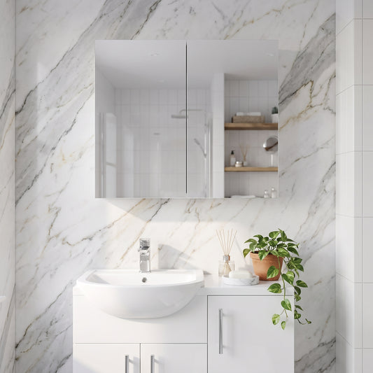 Fairford Union 800mm White Gloss Double Door Mirror Cabinet