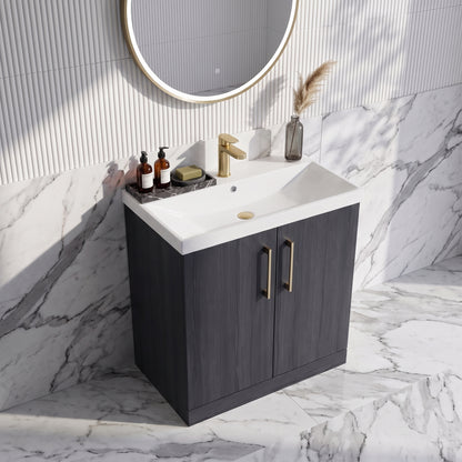 Fairford Aspri Black Woodgrain 800mm 2 Door Floorstanding Vanity Unit