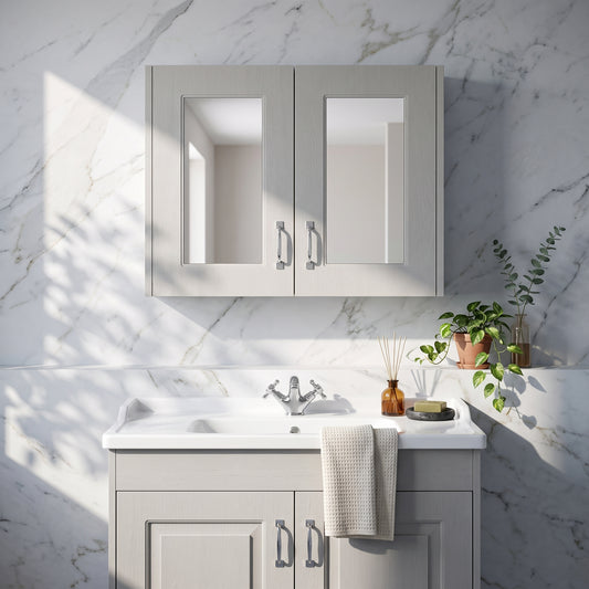 Double Door Mirror Unit Soft Grey