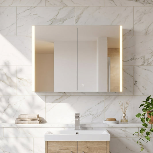 Added Fairford Zerna 800 x 600mm Double Door Mirror Cabinet, LED & Shaver Socket