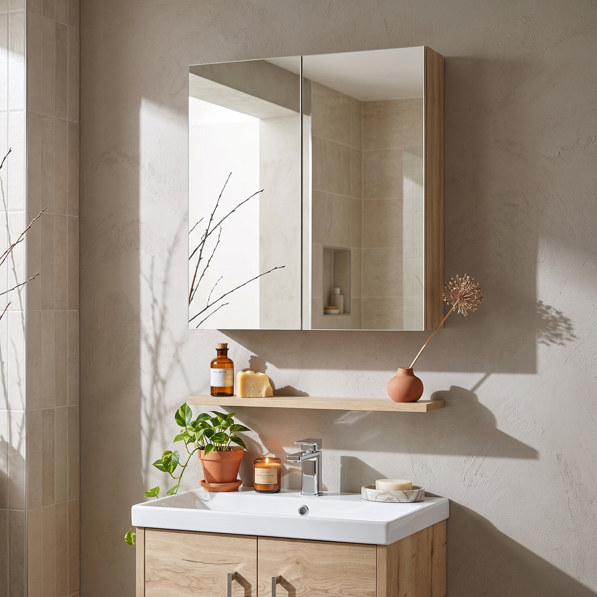 Fairford Union 600mm Slimline D'ft Wood Dbl Door Mirror Unit
