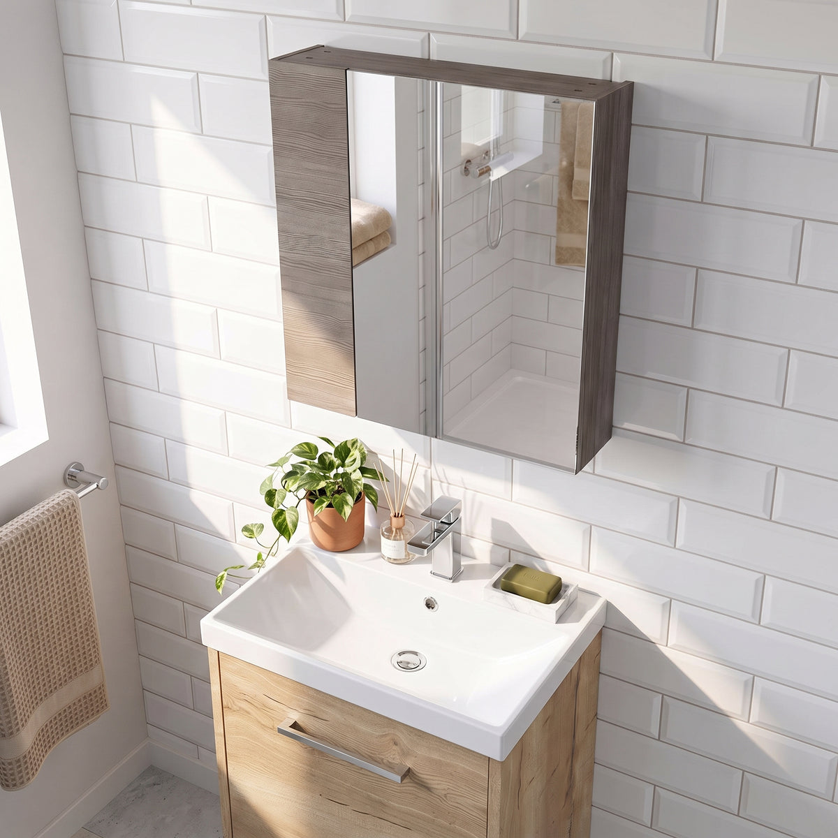 Fairford Union 600mm Slimline Grey Single Door Mirror Unit