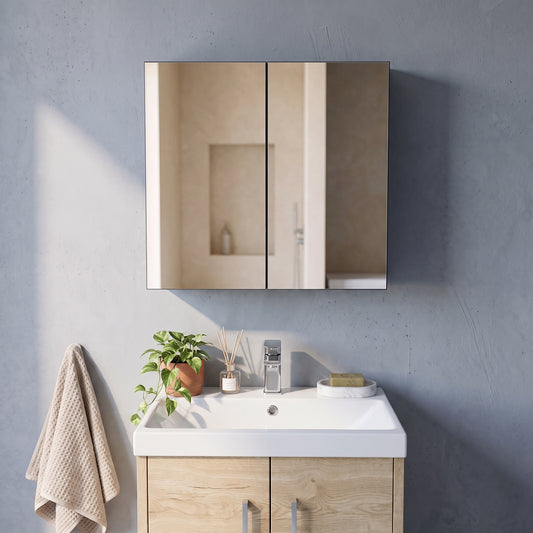 Fairford Union Style Slab Matt Soft Black 600mm Mirror Cabinet