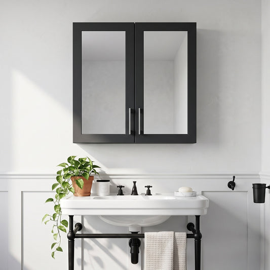 Fairford Union Style Shaker Matt Soft Black 600mm Mirror Cabinet