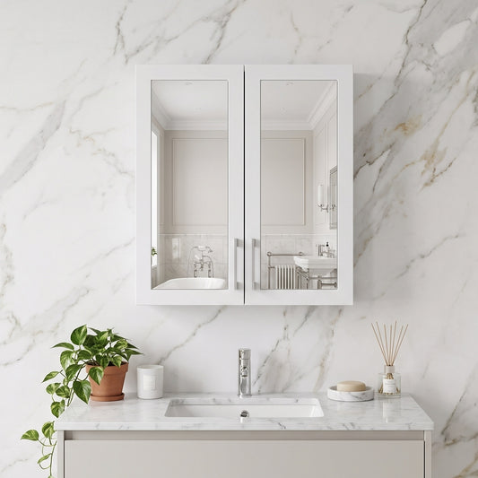 Fairford Union Style Shaker Matt White 600mm Mirror Cabinet