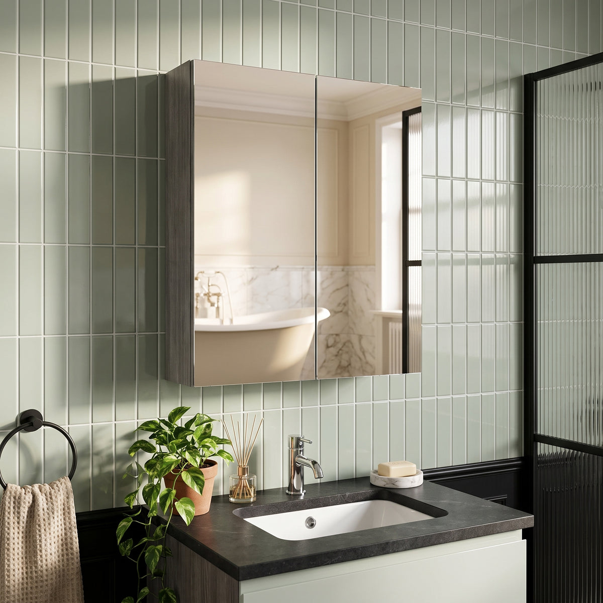 Fairford Union 600mm Slimline Grey Double Door Mirror Unit