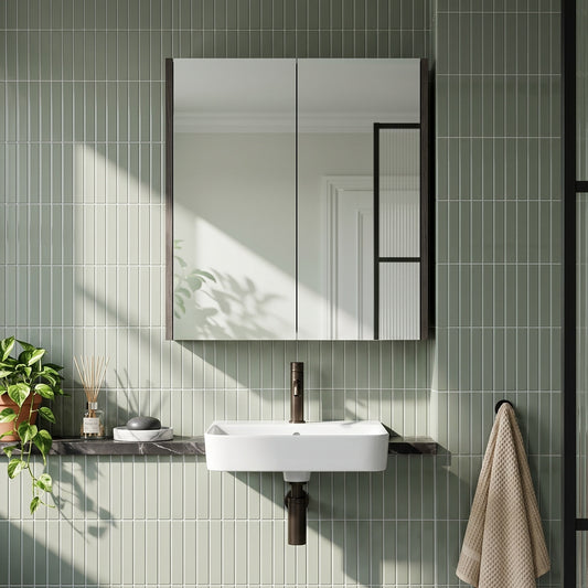 Fairford Union 600mm Slimline Grey Double Door Mirror Unit