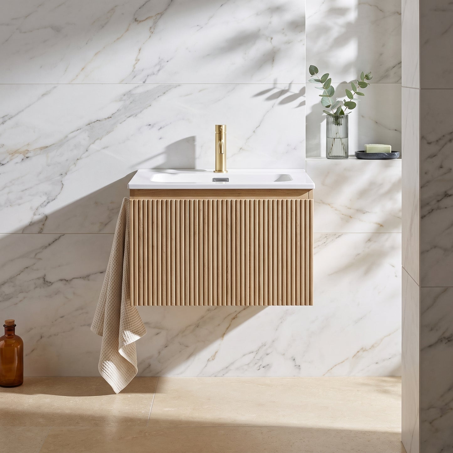 Fairford Sophia Country Oak 600mm Wall Hung Vanity Unit with Basin