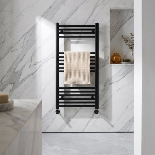 Fairford 500mm x 1200mm Straight Black Towel Rail