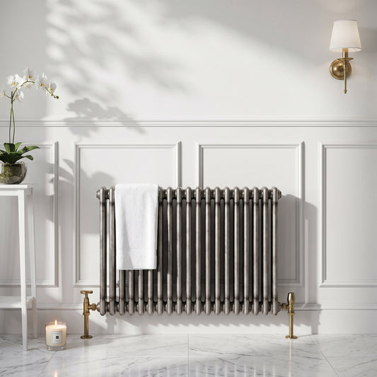 Fairford 2 Column Horizontal Raw Metal Designer Radiator 600mm X 636mm