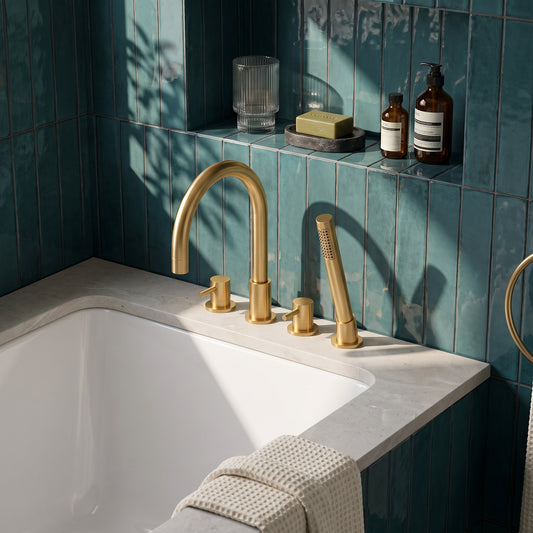 Fairford Element Brushed Brass 4 Hole Bath Shower Mixer
