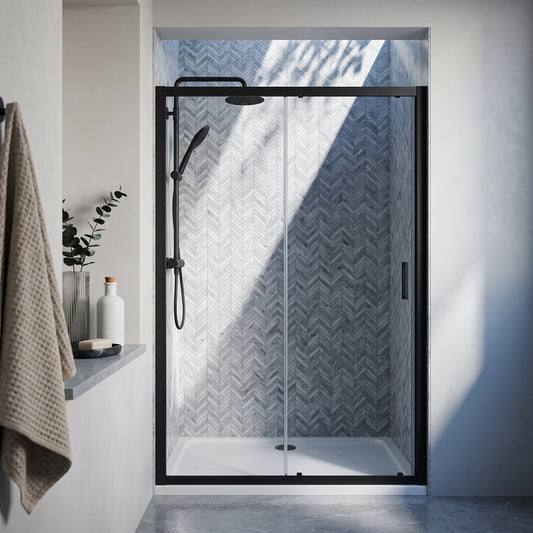 Fairford 6mm, 1400mm Matt Black Sliding Shower Door