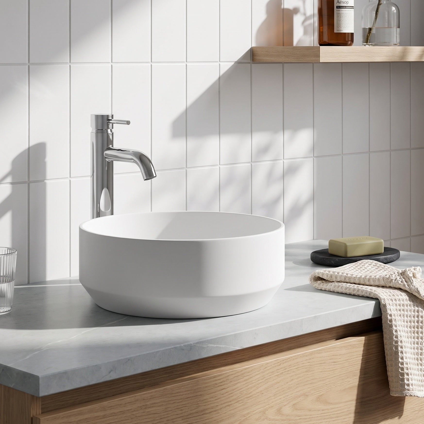 Fairford Round Matt White Vessel 350 x 350 x 120mm 0TH