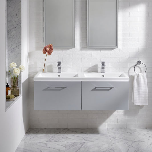 Fairford Aspri Satin Grey 1200mm 2 Drawer Wall Hung Vanity Unit