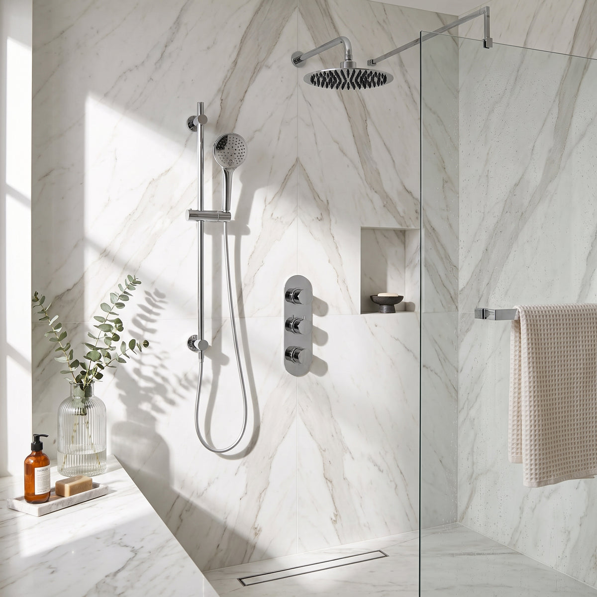 Fairford Element 5 Concealed Shower Kit with Slide Rail Kit and Wall Mounted Rain Head, Chrome