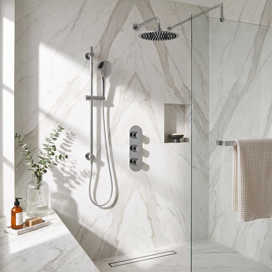 Fairford Element 5 Concealed Shower Kit with Slide Rail Kit and Wall Mounted Rain Head, Chrome