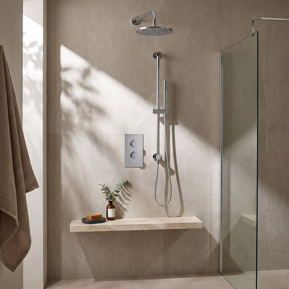 Fairford Element 7 Chrome Concealed Shower Kit with Overhead and Slide Rail Kit