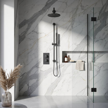Fairford Element 7 Matt Black Concealed Shower Kit with Overhead and Slide Rail Kit