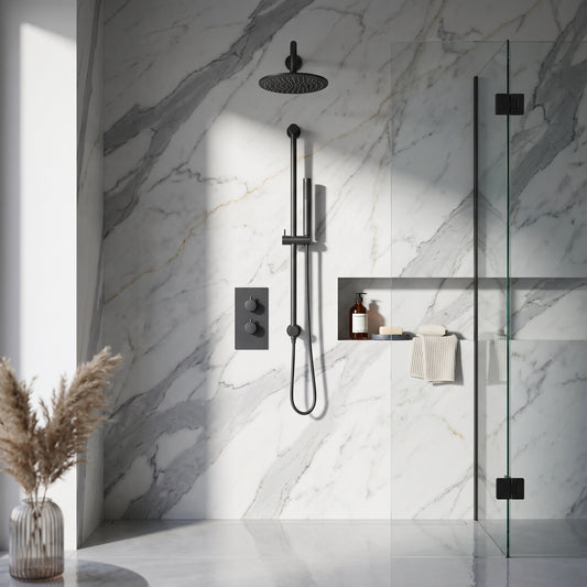 Fairford Element 7 Matt Black Concealed Shower Kit with Overhead and Slide Rail Kit